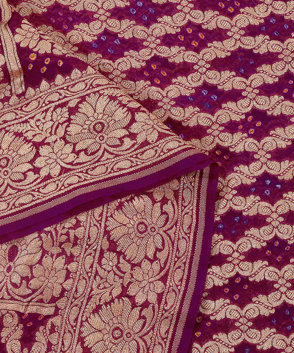 Purple_Handloom_Georgette_Bandhej_Banarasi_Dupatta_WeaverStory_04