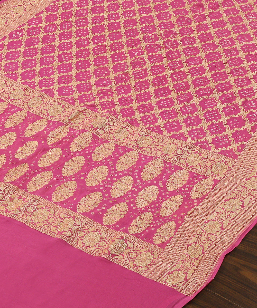Pink_Handloom_Bandhej_Banarasi_Georgette_Dupatta_WeaverStory_03