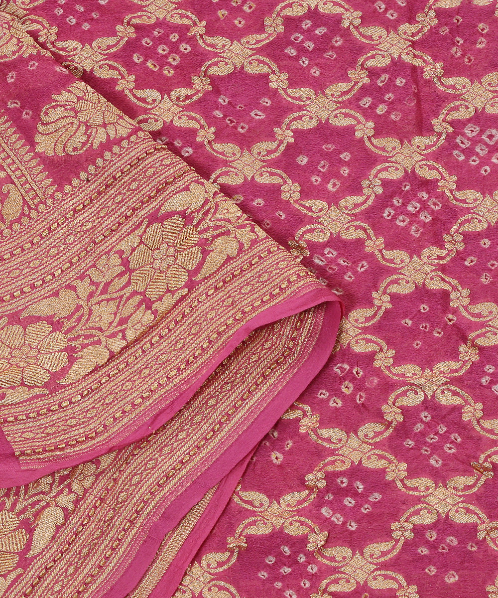 Pink_Handloom_Bandhej_Banarasi_Georgette_Dupatta_WeaverStory_04