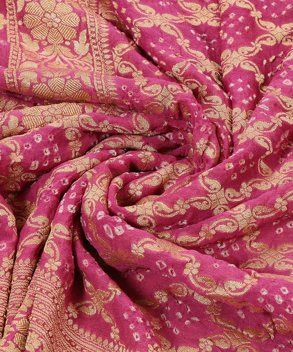 Pink_Handloom_Bandhej_Banarasi_Georgette_Dupatta_WeaverStory_05