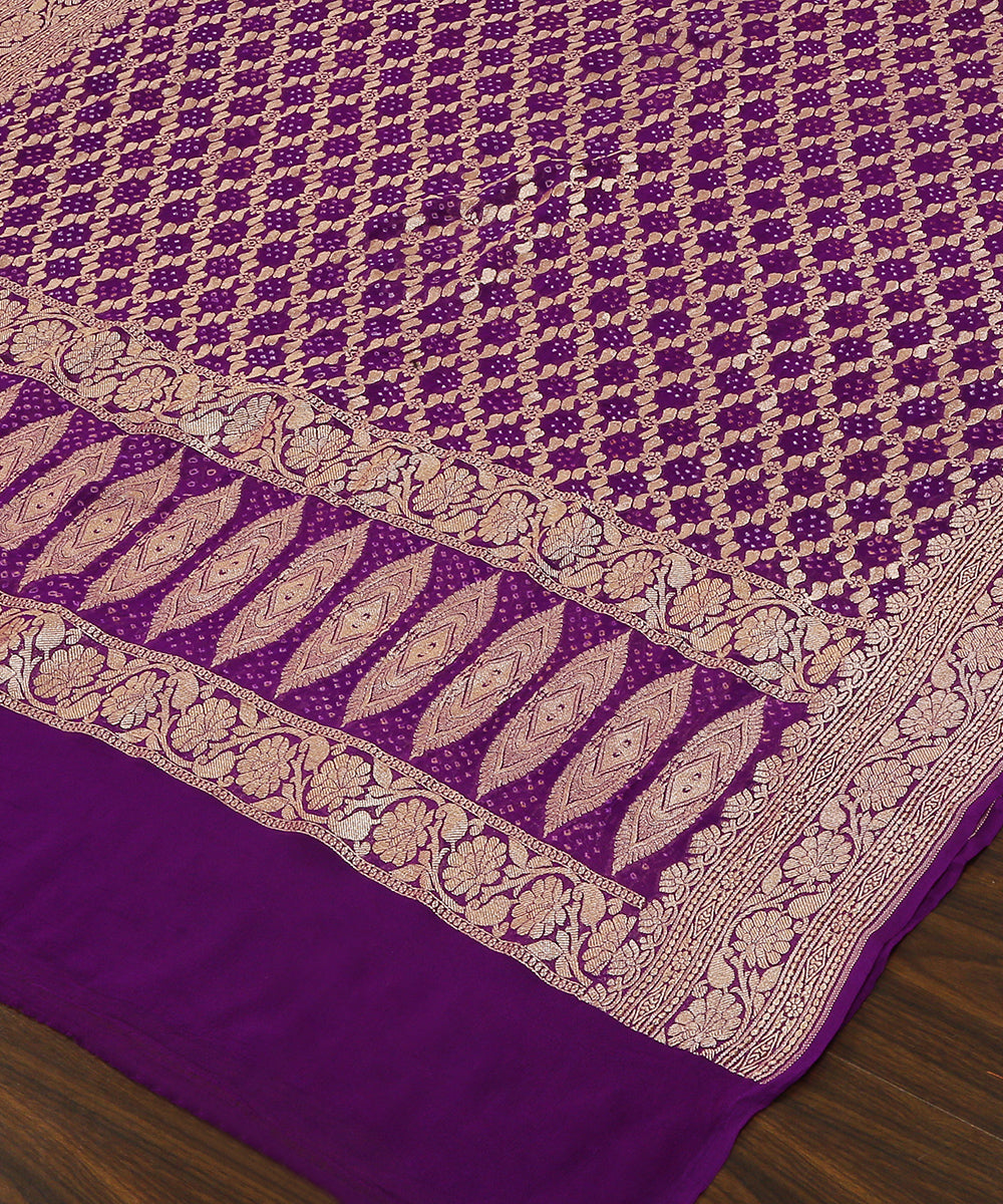 Purple_Handloom_Georgette_Banarasi_Bandhej_Dupatta_WeaverStory_03