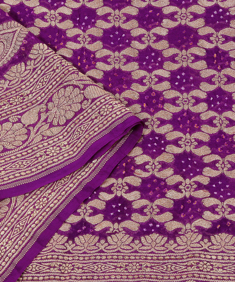 Purple_Handloom_Georgette_Banarasi_Bandhej_Dupatta_WeaverStory_04