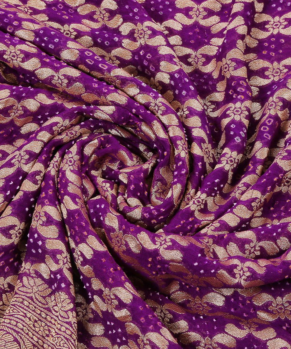 Purple_Handloom_Georgette_Banarasi_Bandhej_Dupatta_WeaverStory_05