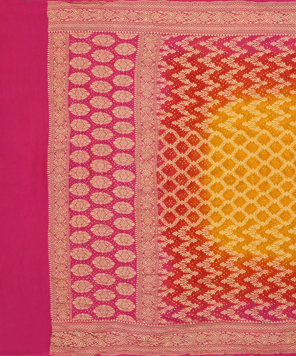 Mustard_and_Pink_Handloom_Georgette_Banarasi_Bandhej_Dupatta_WeaverStory_02