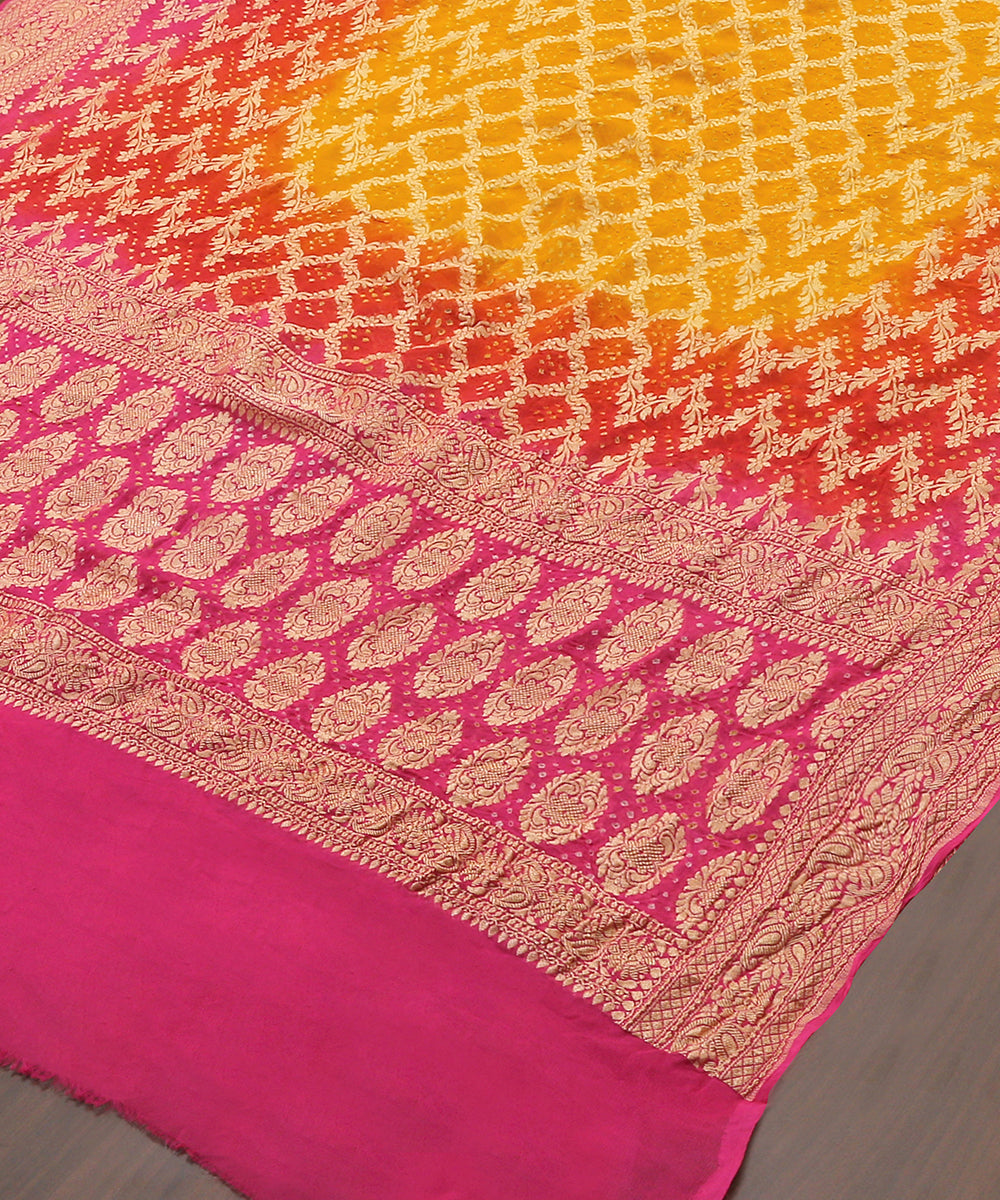 Mustard_and_Pink_Handloom_Georgette_Banarasi_Bandhej_Dupatta_WeaverStory_03