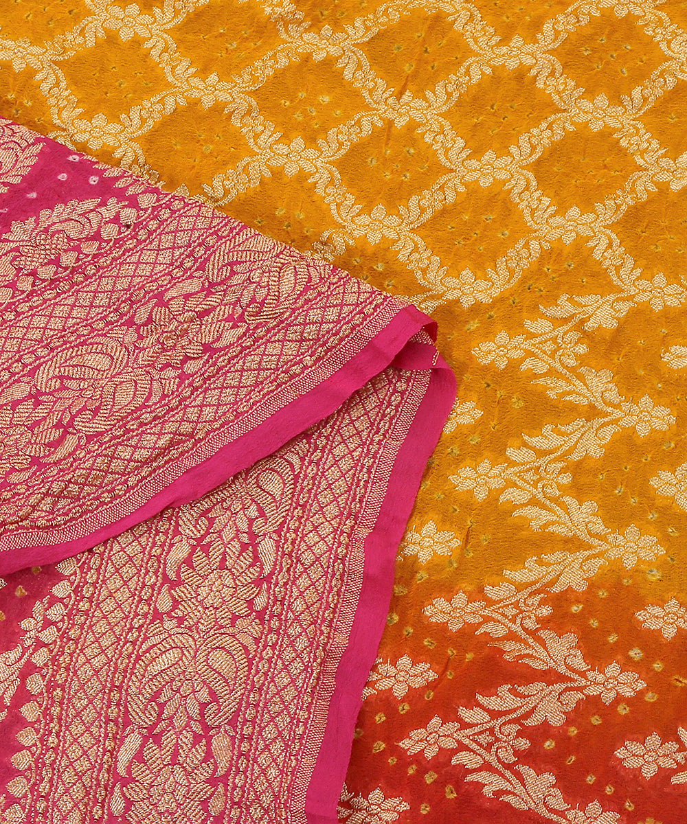 Mustard_and_Pink_Handloom_Georgette_Banarasi_Bandhej_Dupatta_WeaverStory_04