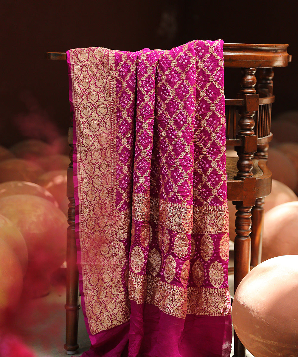 Purple_Handloom_Georgette_Banarasi_Bandhej_Dupatta_With_Cutwork_Weave_WeaverStory_01