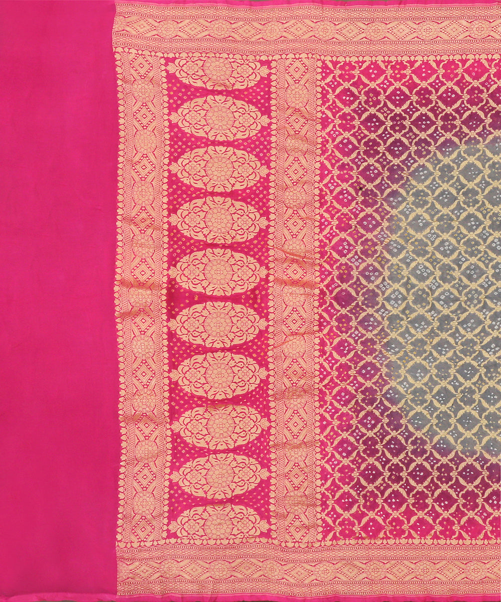 Handloom_Grey_And_Pink_Georgette_Banarasi_Bandhej_Dupatta_WeaverStory_02