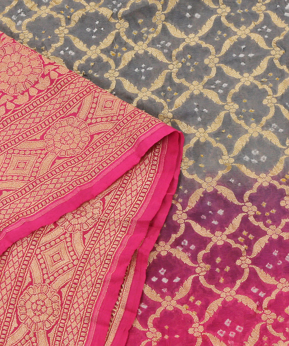Handloom_Grey_And_Pink_Georgette_Banarasi_Bandhej_Dupatta_WeaverStory_04