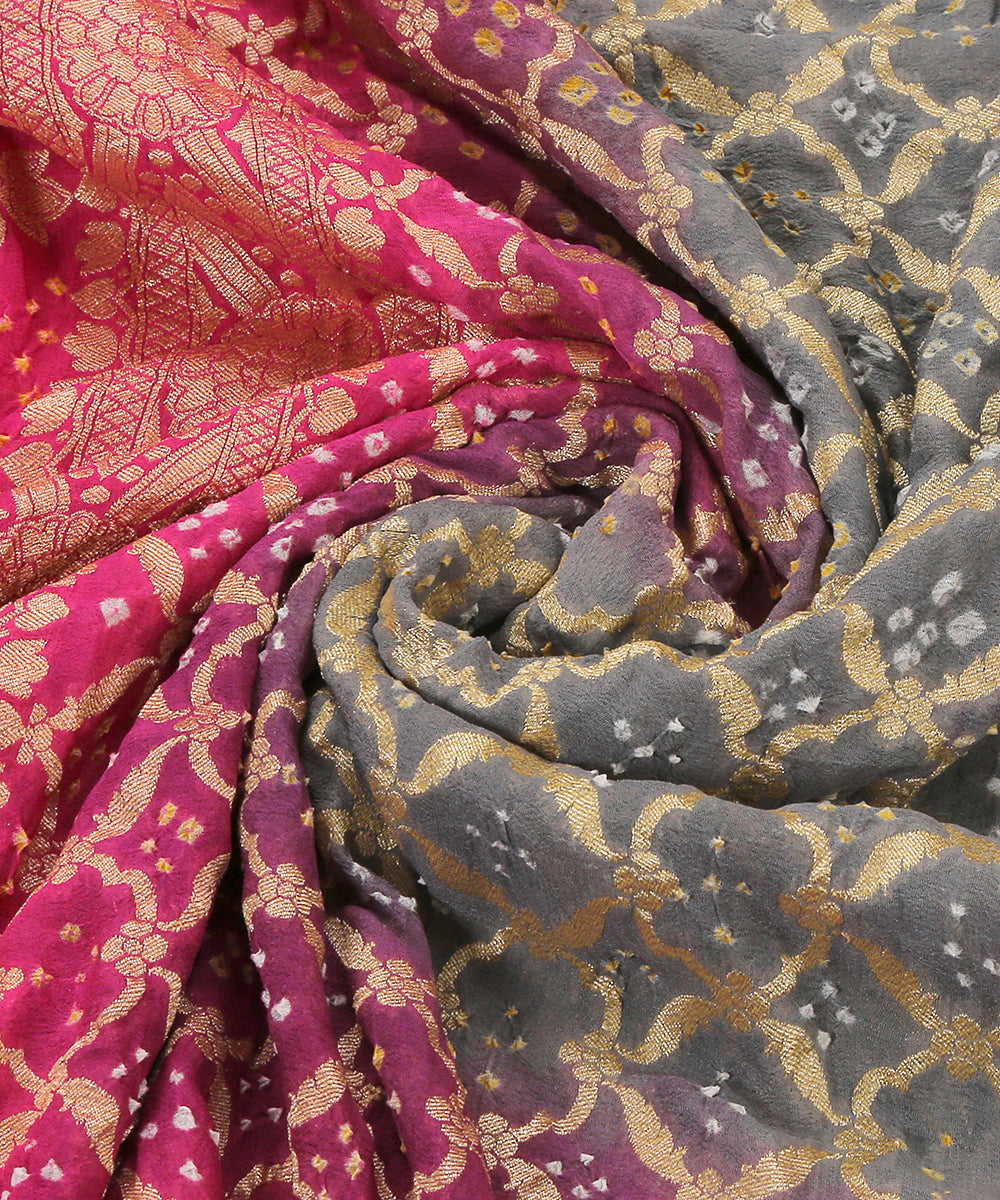 Handloom_Grey_And_Pink_Georgette_Banarasi_Bandhej_Dupatta_WeaverStory_05