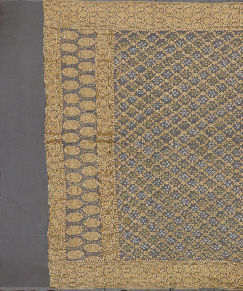Handloom_Grey_Georgette_Banarasi_Bandhej_Dupatta_With_Zari_Border_WeaverStory_02