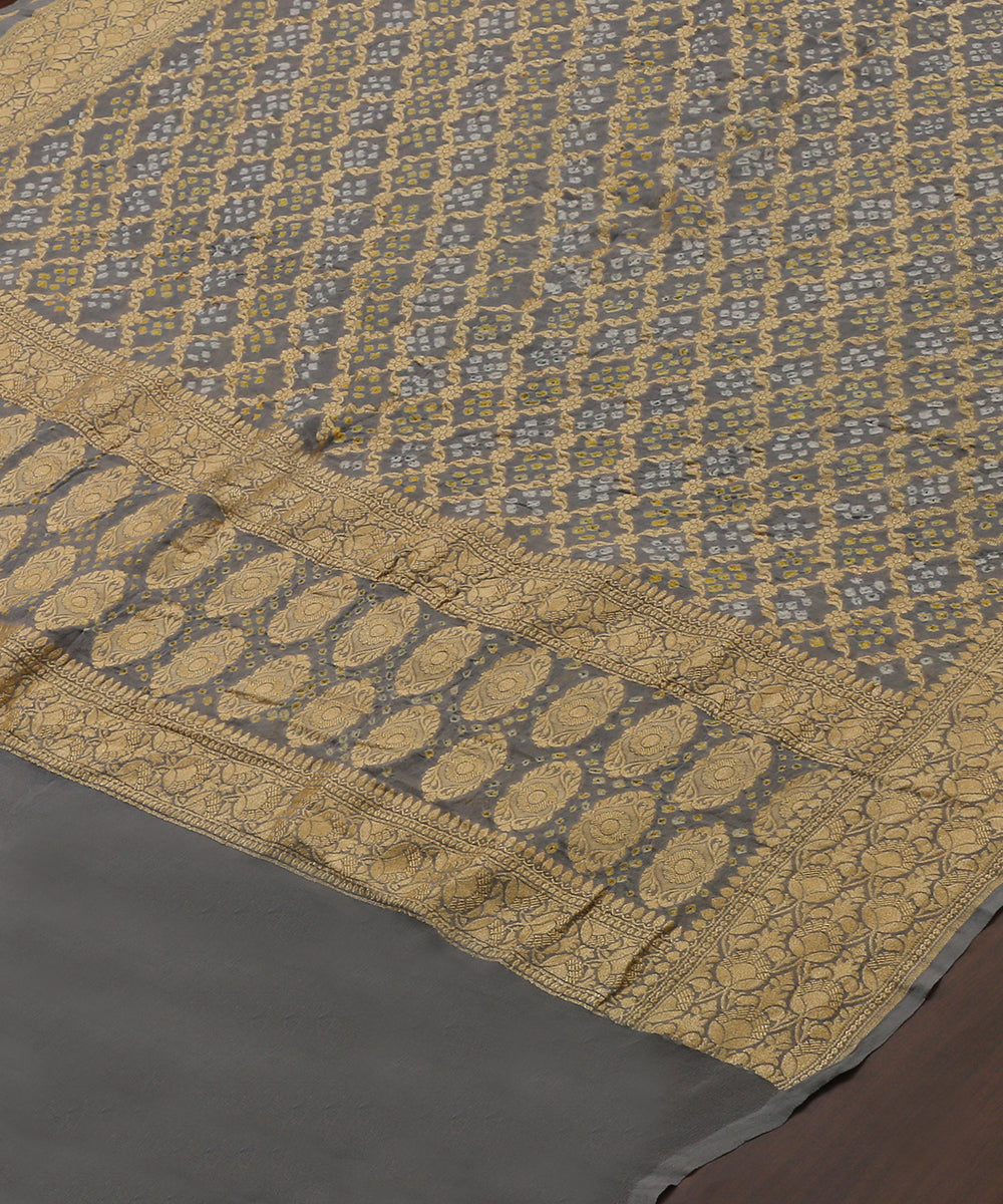 Handloom_Grey_Georgette_Banarasi_Bandhej_Dupatta_With_Zari_Border_WeaverStory_03