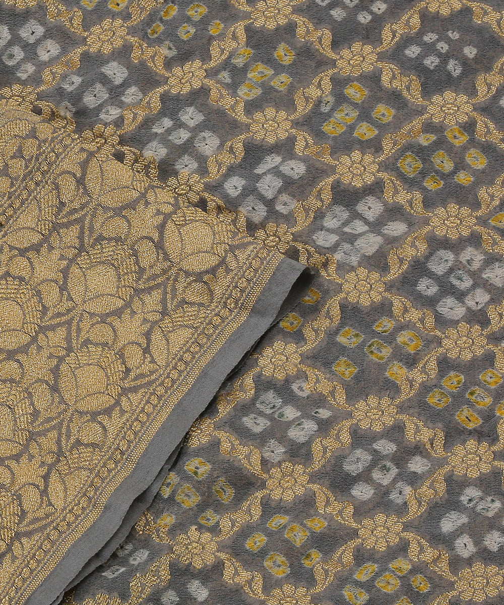 Handloom_Grey_Georgette_Banarasi_Bandhej_Dupatta_With_Zari_Border_WeaverStory_04