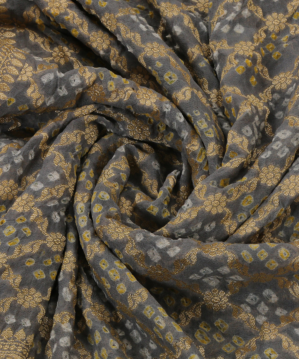 Handloom_Grey_Georgette_Banarasi_Bandhej_Dupatta_With_Zari_Border_WeaverStory_05