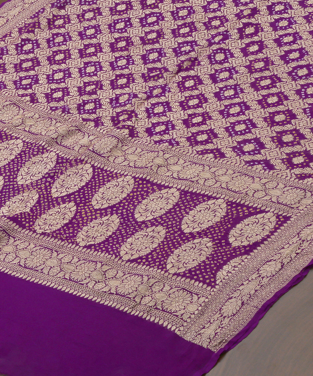Purple_Handloom_Georgette_Banarasi_Bandhej_Dupatta_With_Cutwork_Weave_WeaverStory_03