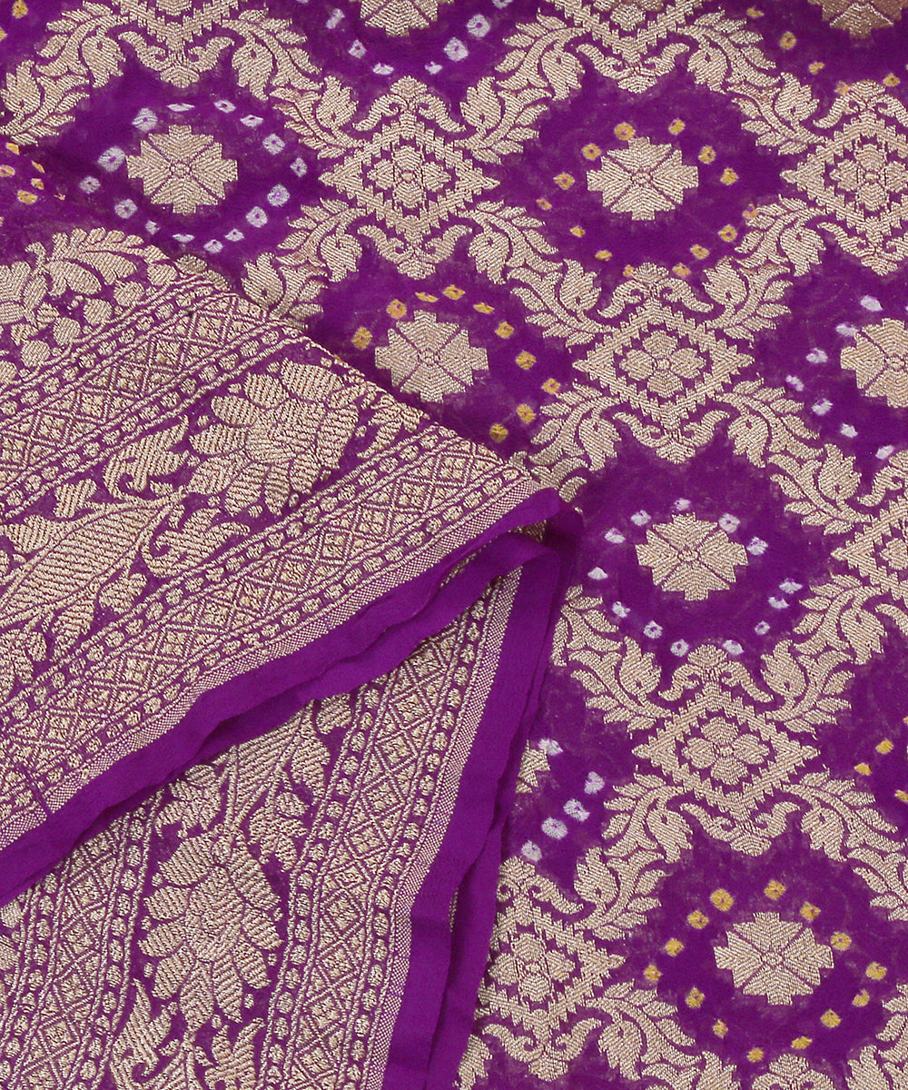 Purple_Handloom_Georgette_Banarasi_Bandhej_Dupatta_With_Cutwork_Weave_WeaverStory_04