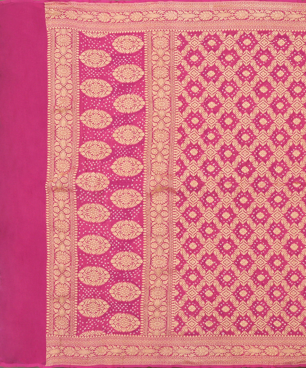 Handloom_Pink_Georgette_Banarasi_Bandhej_Dupatta_With_Zari_Jaal_WeaverStory_02