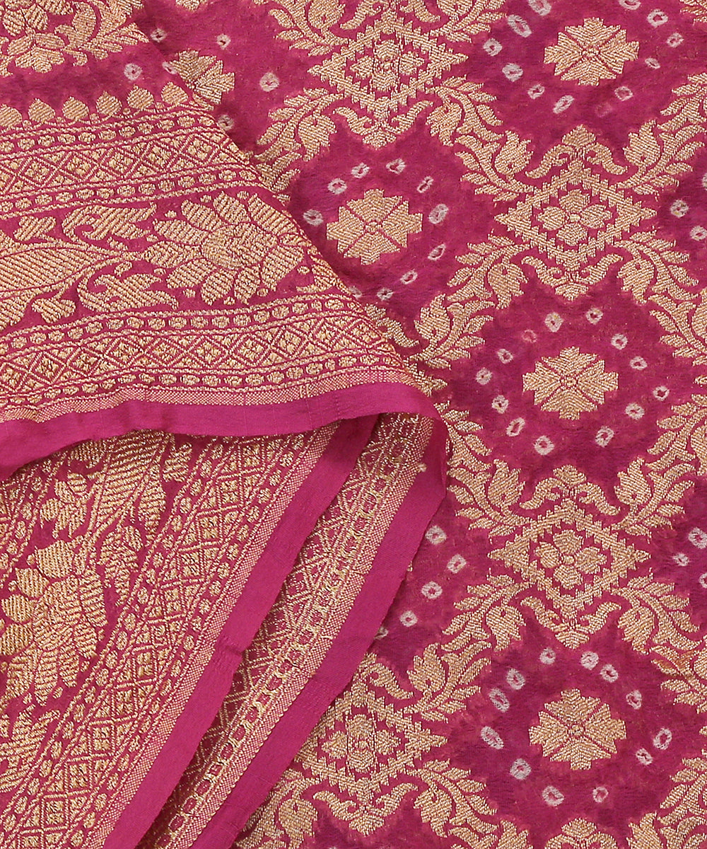 Handloom_Pink_Georgette_Banarasi_Bandhej_Dupatta_With_Zari_Jaal_WeaverStory_04