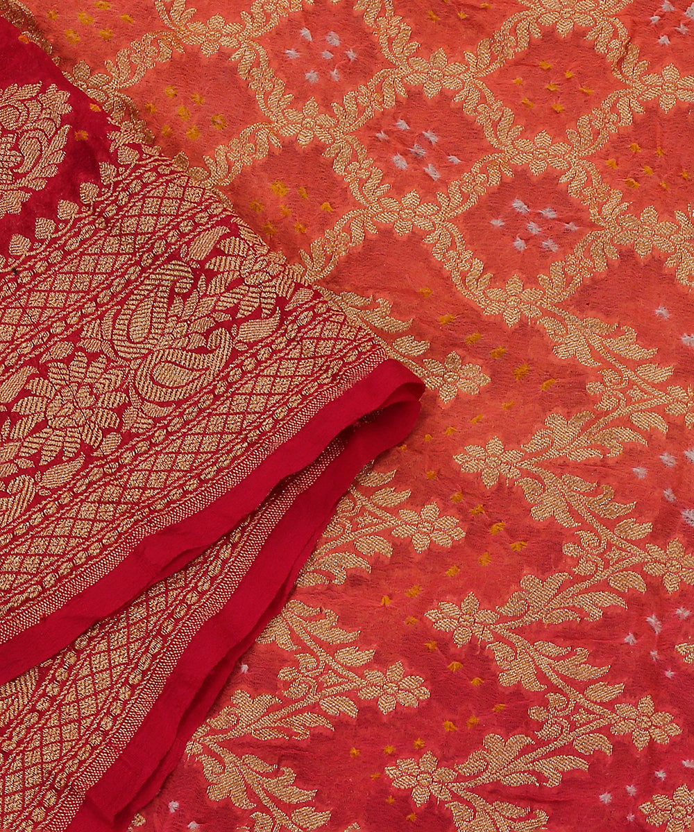Orange_And_Pink_Handloom_Georgette_Banarasi_Bandhej_Dupatta_WeaverStory_04