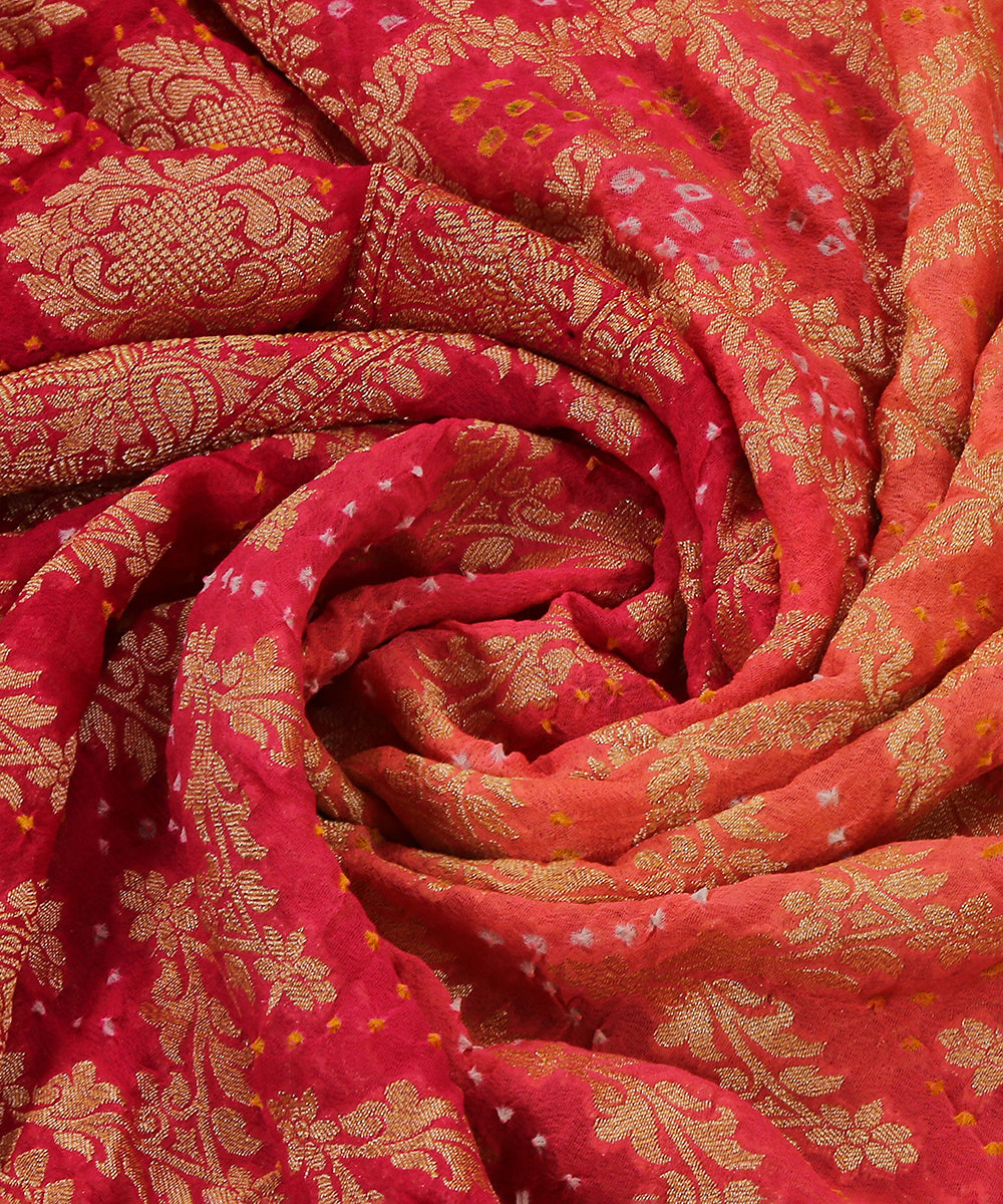 Orange_And_Pink_Handloom_Georgette_Banarasi_Bandhej_Dupatta_WeaverStory_05