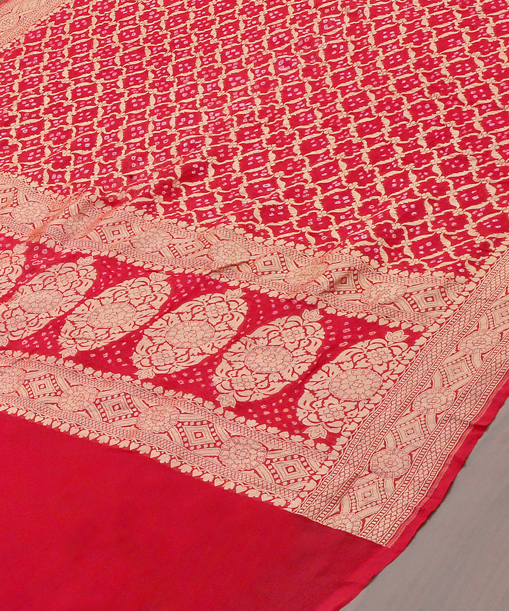 Handloom_Red_Georgette_Banarasi_Bandhej_Dupatta_With_Zari_Jaal_WeaverStory_03