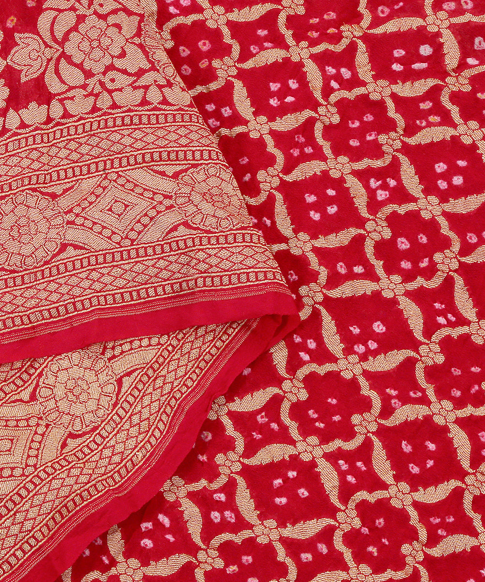 Handloom_Red_Georgette_Banarasi_Bandhej_Dupatta_With_Zari_Jaal_WeaverStory_04