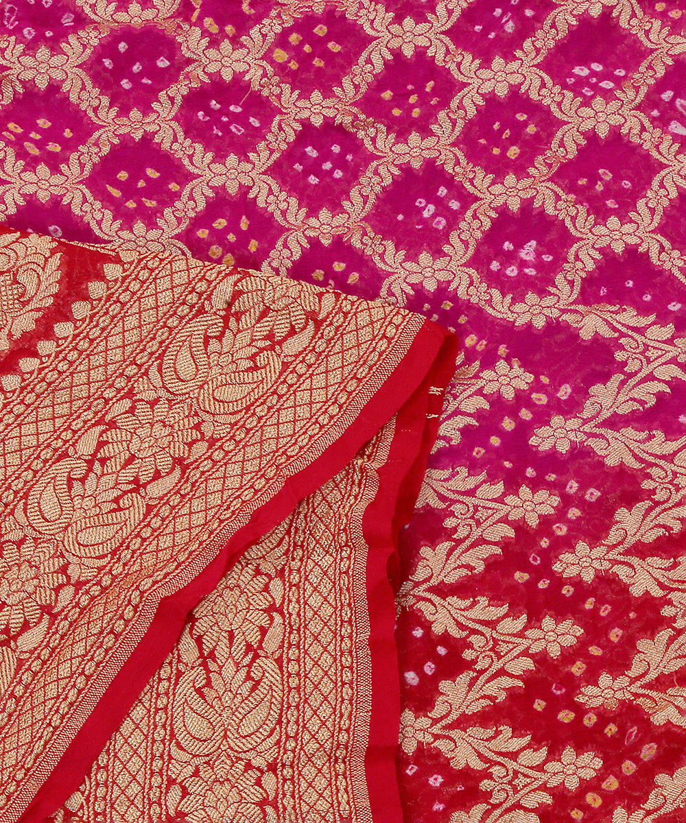 Red_And_Pink_Handloom_Georgette_Banarasi_Bandhej_Dupatta_WeaverStory_04