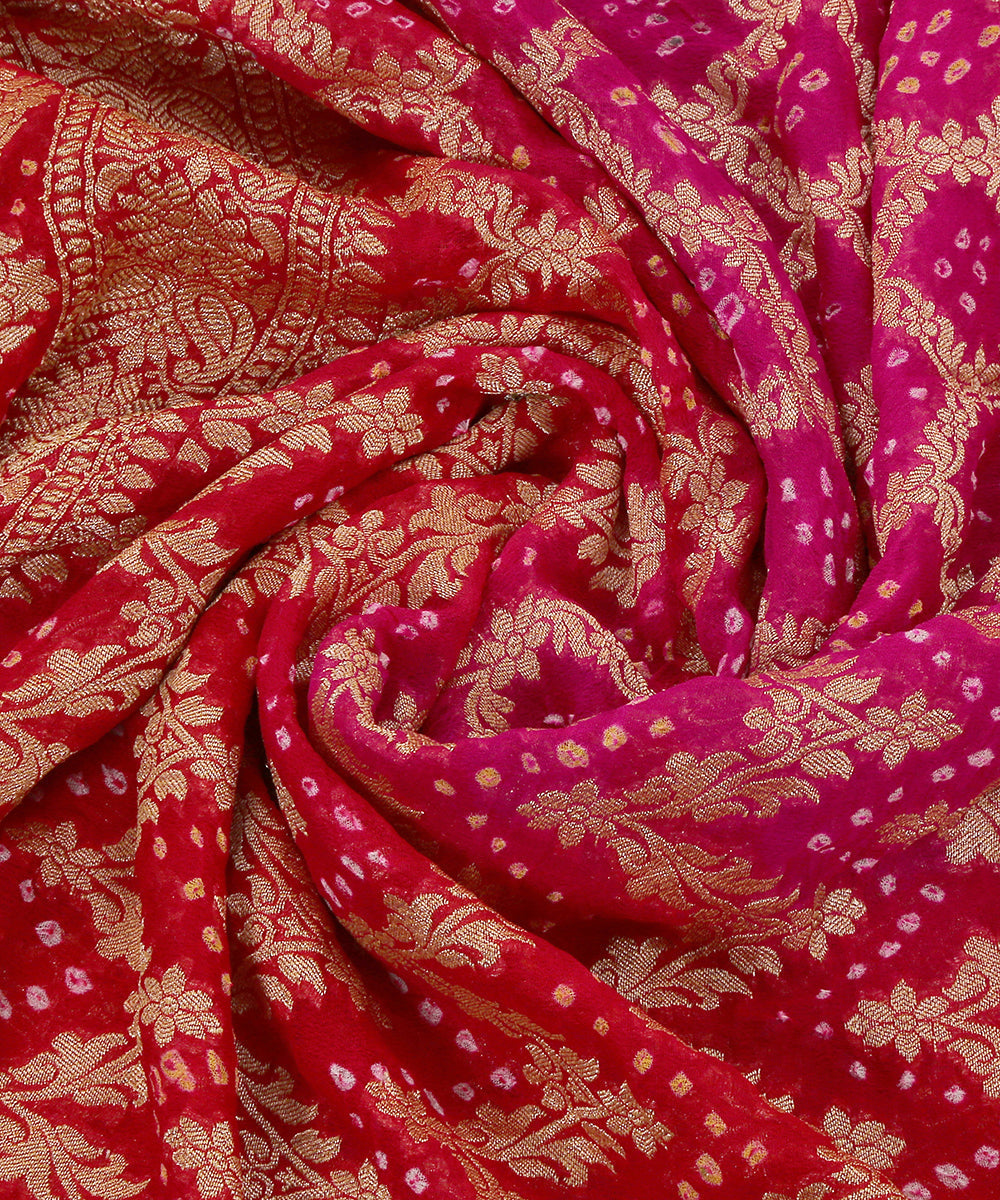 Red_And_Pink_Handloom_Georgette_Banarasi_Bandhej_Dupatta_WeaverStory_05