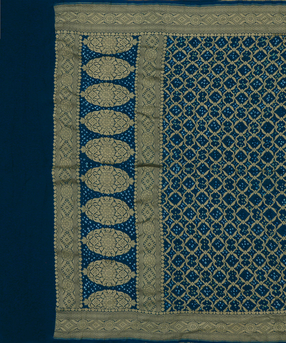 Handloom_Teal_Blue_Georgette_Banarasi_Bandhej_Dupatta_With_Floral_Border_WeaverStory_02