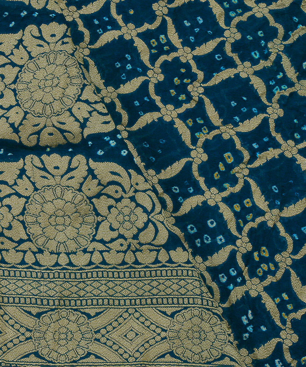 Handloom_Teal_Blue_Georgette_Banarasi_Bandhej_Dupatta_With_Floral_Border_WeaverStory_04