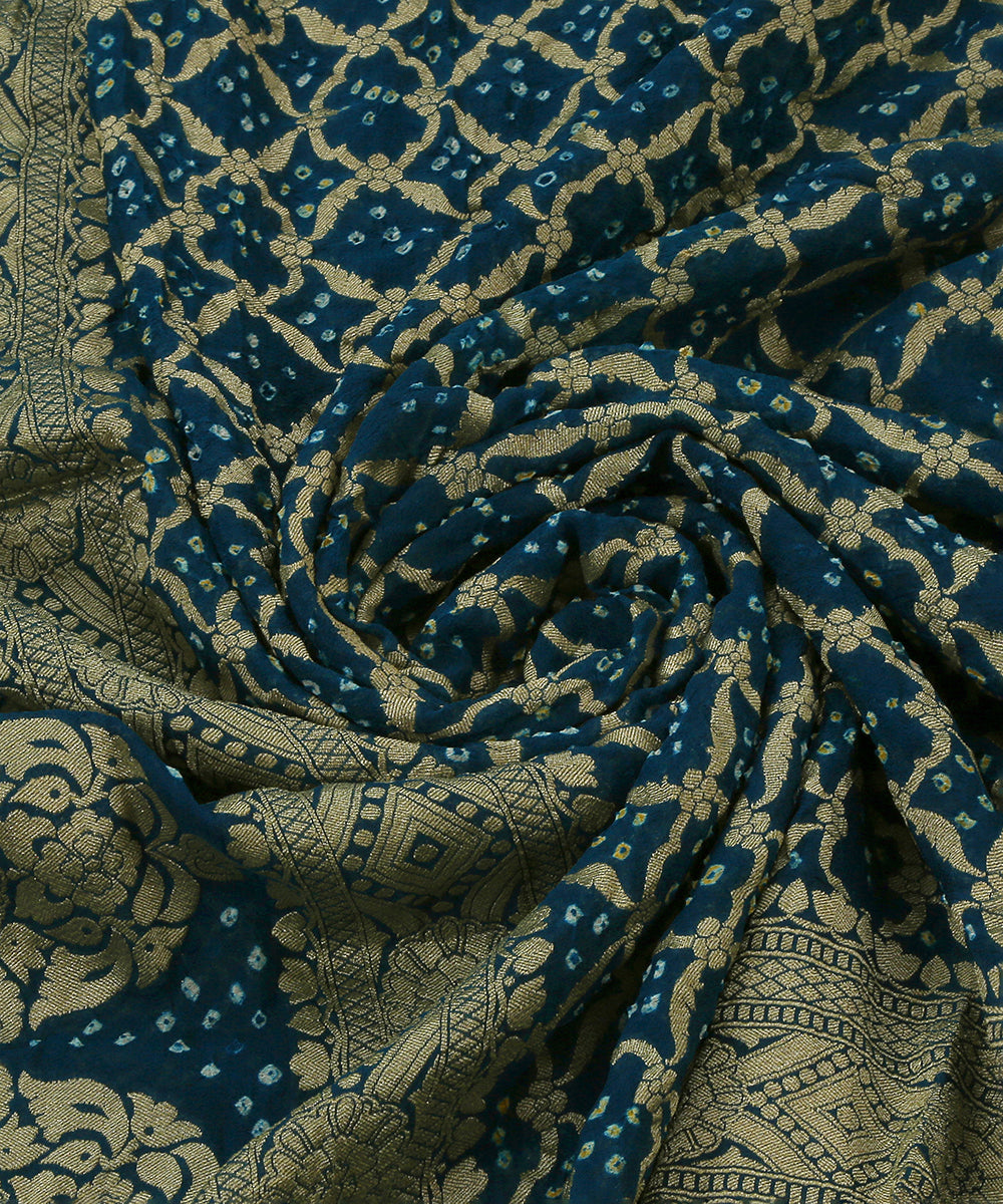 Handloom_Teal_Blue_Georgette_Banarasi_Bandhej_Dupatta_With_Floral_Border_WeaverStory_05