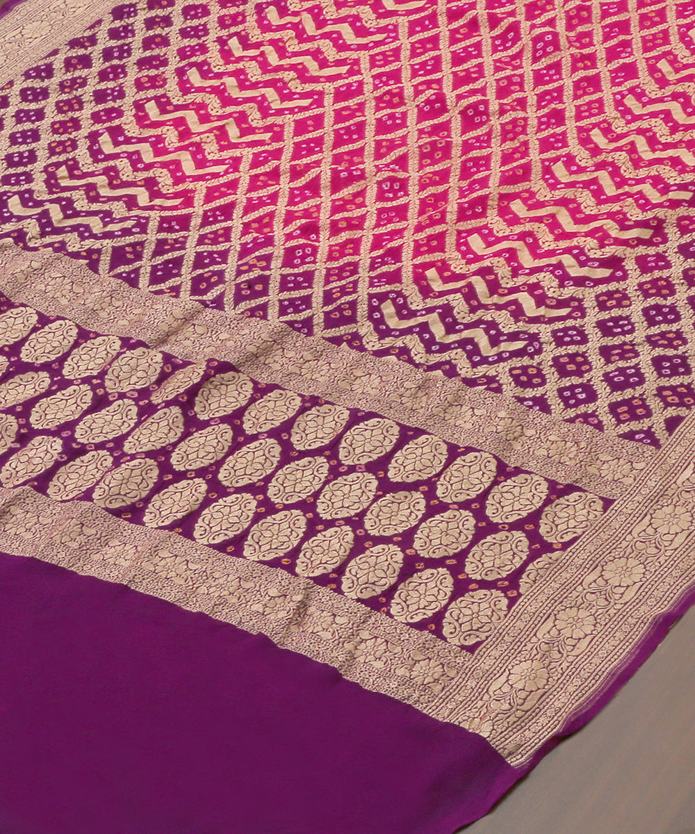 Purple_And_Pink_Handloom_Georgette_Banarasi_Bandhej_Dupatta_WeaverStory_03