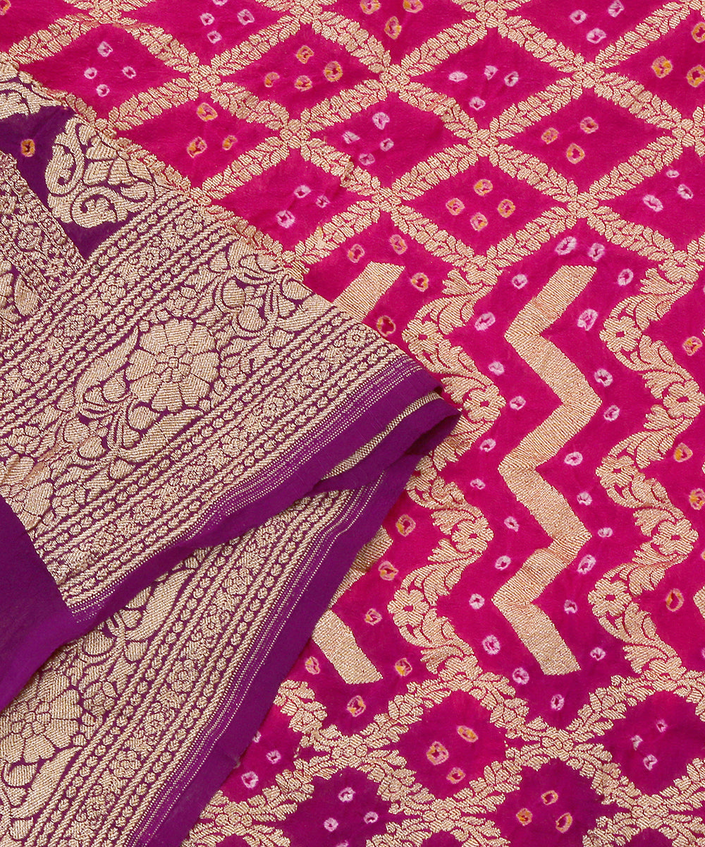 Purple_And_Pink_Handloom_Georgette_Banarasi_Bandhej_Dupatta_WeaverStory_04