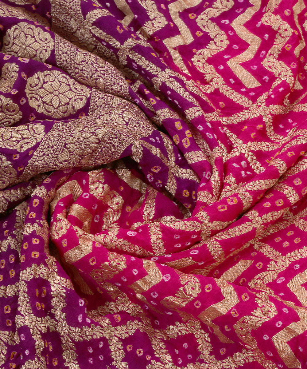 Purple_And_Pink_Handloom_Georgette_Banarasi_Bandhej_Dupatta_WeaverStory_05