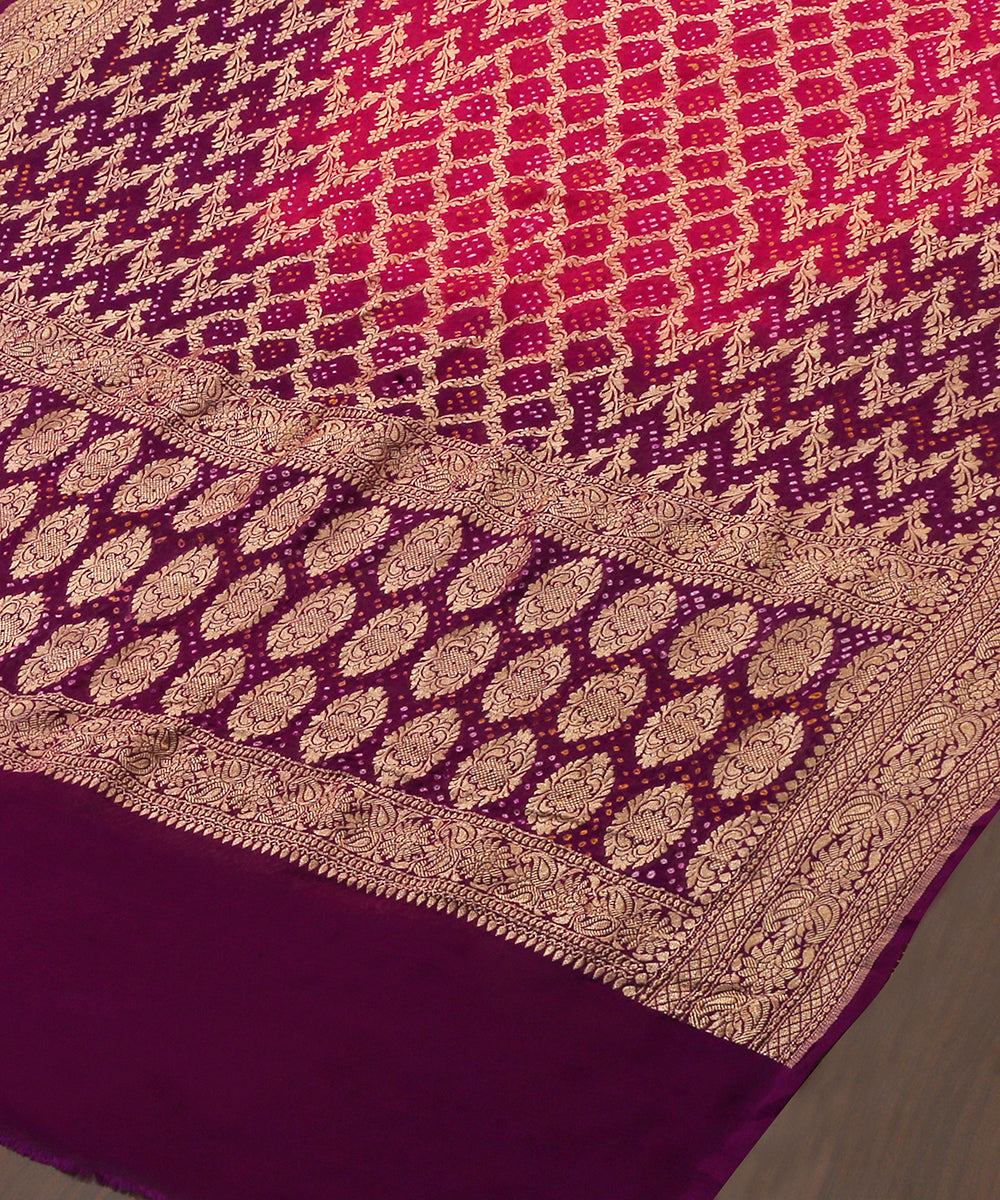 Handloom_Pink_And_Purple_Georgette_Banarasi_Bandhej_Dupatta_With_Cutwork_Weave_WeaverStory_03