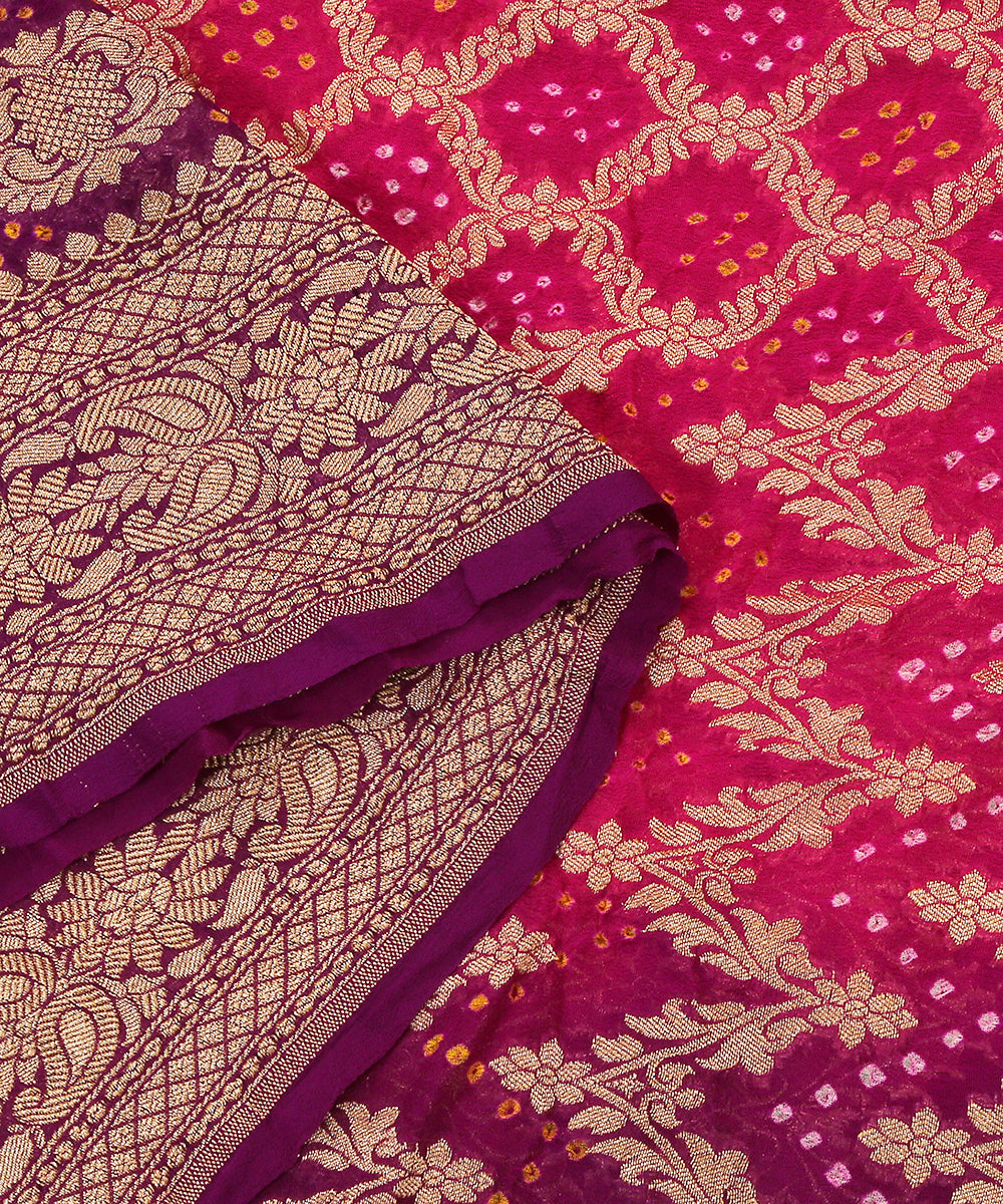 Handloom_Pink_And_Purple_Georgette_Banarasi_Bandhej_Dupatta_With_Cutwork_Weave_WeaverStory_04