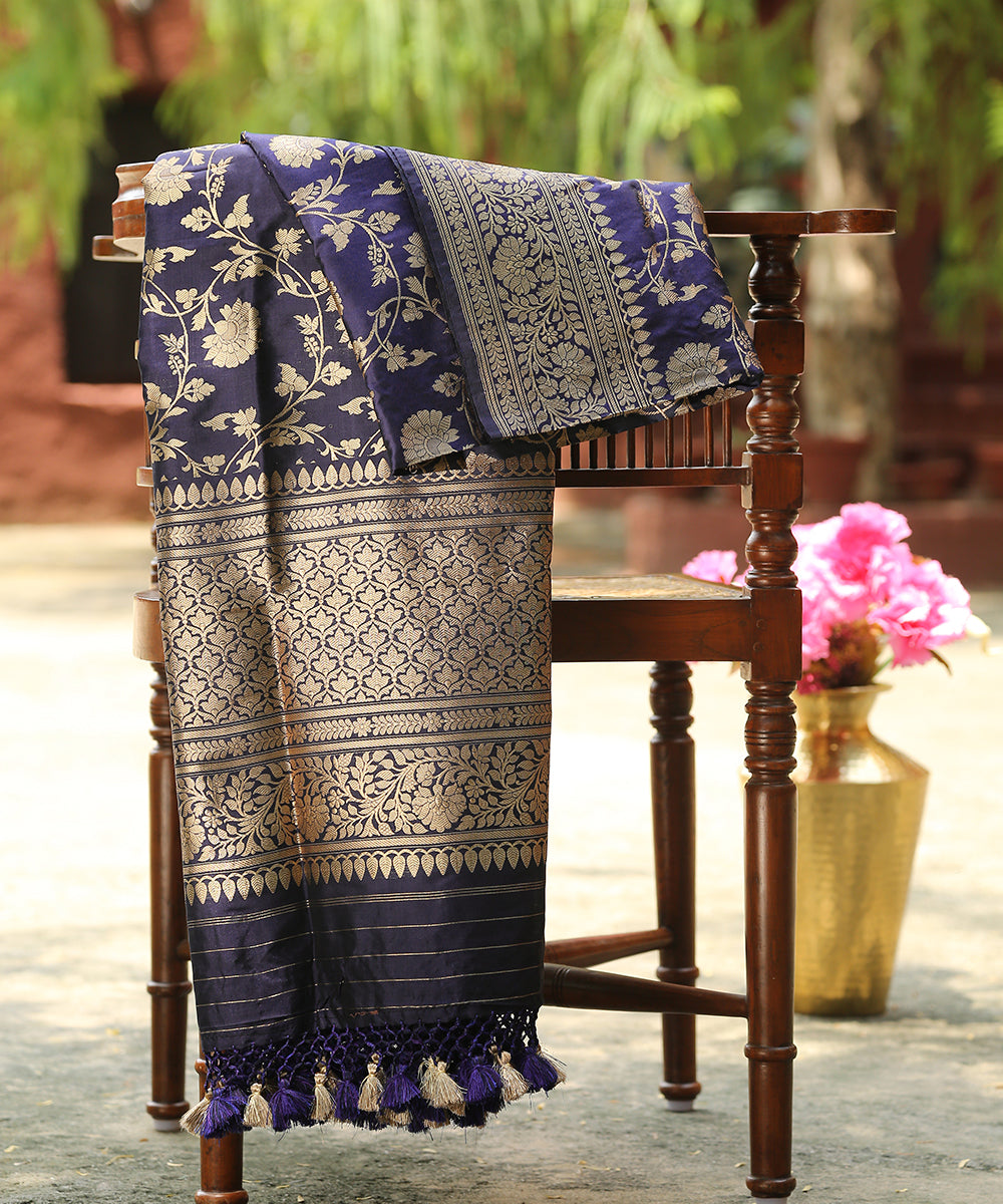 Handloom_Blue_Pure_Katan_Silk_Banarasi_Dupatta_With_Kadhwa_Jaal_WeaverStory_01