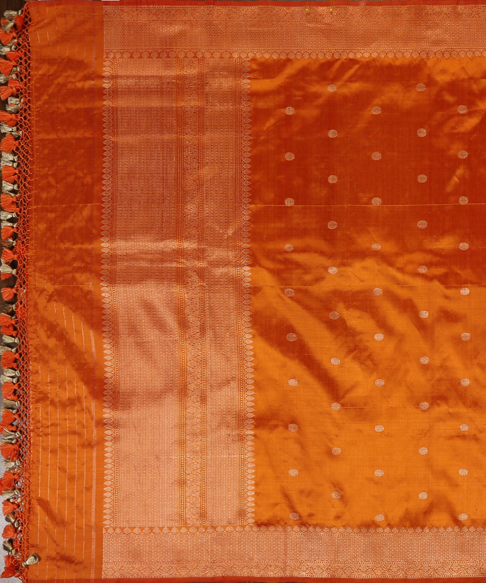 Handloom_Orange_Pure_Katan_Silk_Banarasi_Dupatta_With_Kadhwa_Booti_WeaverStory_02