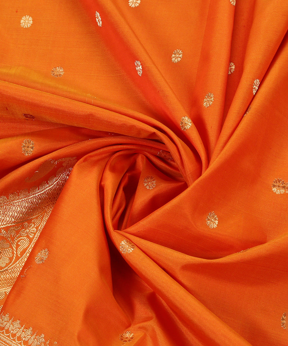 Handloom_Orange_Pure_Katan_Silk_Banarasi_Dupatta_With_Kadhwa_Booti_WeaverStory_05