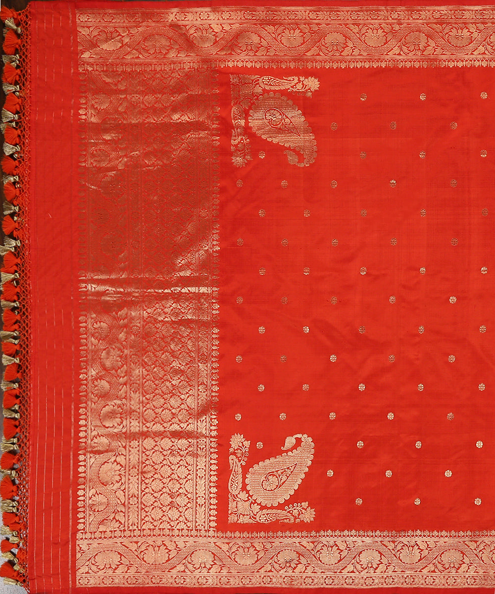 Orange_Handloom_Pure_Katan_Silk_Banarasi_Dupatta_With_Kadhwa_Booti_WeaverStory_02