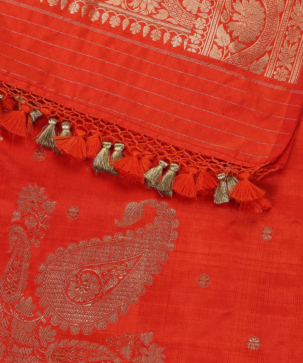 Orange_Handloom_Pure_Katan_Silk_Banarasi_Dupatta_With_Kadhwa_Booti_WeaverStory_04