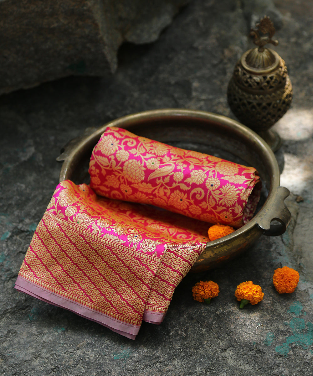 Handloom_Hot_Pink_Pure_Katan_Silk_Banarasi_Dupatta_With_Meenakari_Jaal_WeaverStory_01