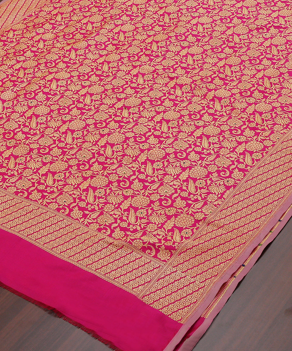 Handloom_Hot_Pink_Pure_Katan_Silk_Banarasi_Dupatta_With_Meenakari_Jaal_WeaverStory_03