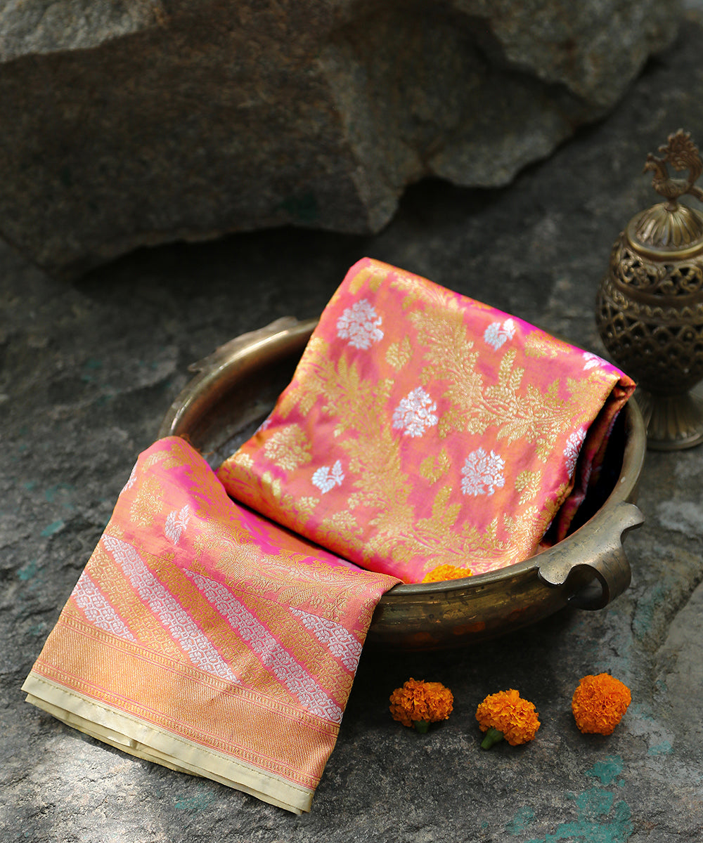 Handloom_Peach_And_Pink_Dual_Tone_Pure_Katan_Silk_Banarasi_Dupatta_With_Aada_Jaal_WeaverStory_01