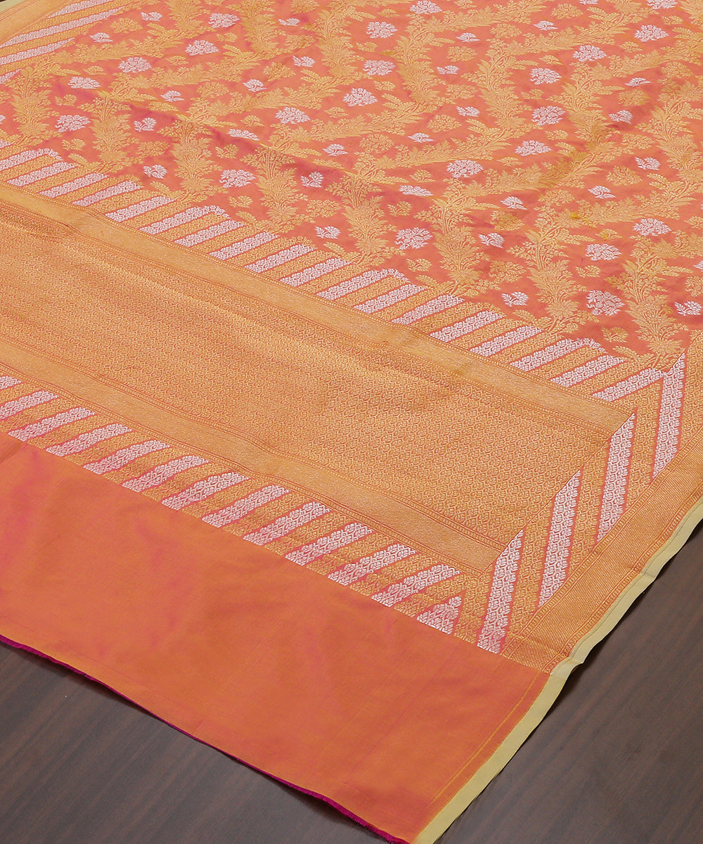 Handloom_Peach_And_Pink_Dual_Tone_Pure_Katan_Silk_Banarasi_Dupatta_With_Aada_Jaal_WeaverStory_03