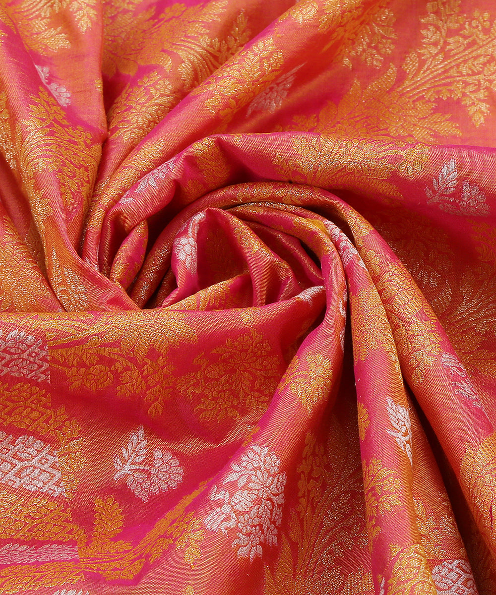 Handloom_Peach_And_Pink_Dual_Tone_Pure_Katan_Silk_Banarasi_Dupatta_With_Aada_Jaal_WeaverStory_05