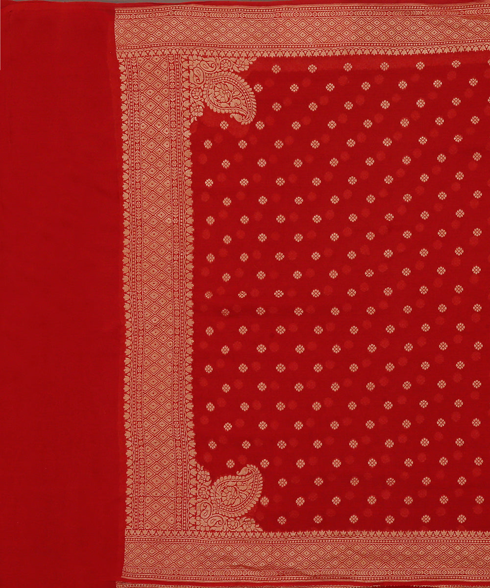 Handloom_Red_Georgette_Banarasi_Dupatta_With_Konia_And_Booti_WeaverStory_02
