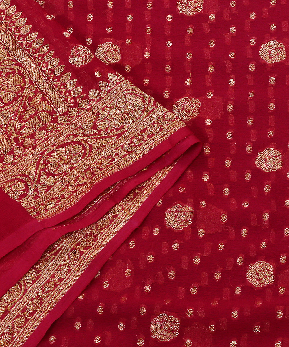 Pink_Handloom_Banarasi_Georgette_Dupatta_With_Small_Booti_WeaverStory_04