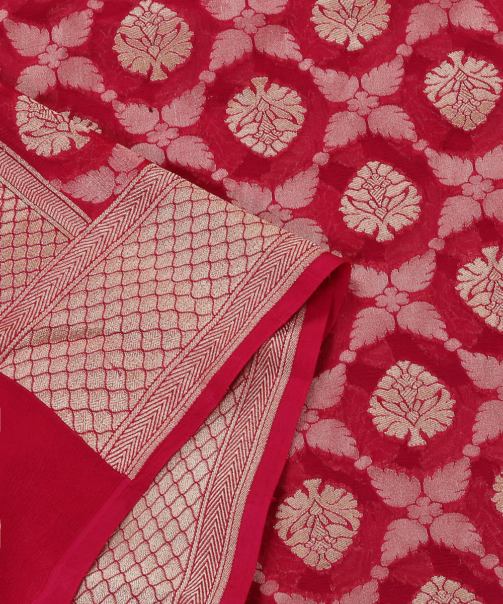 Handloom_Pink_Georgette_Banarasi_Dupatta_With_Cutwork_Jaal_WeaverStory_04