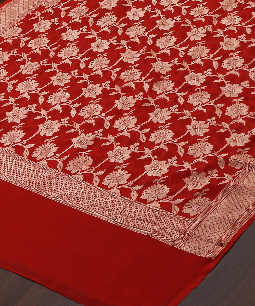 Red_Handloom_Banarasi_Georgette_Dupatta_With_Cutwork_Floral_Jaal_WeaverStory_03